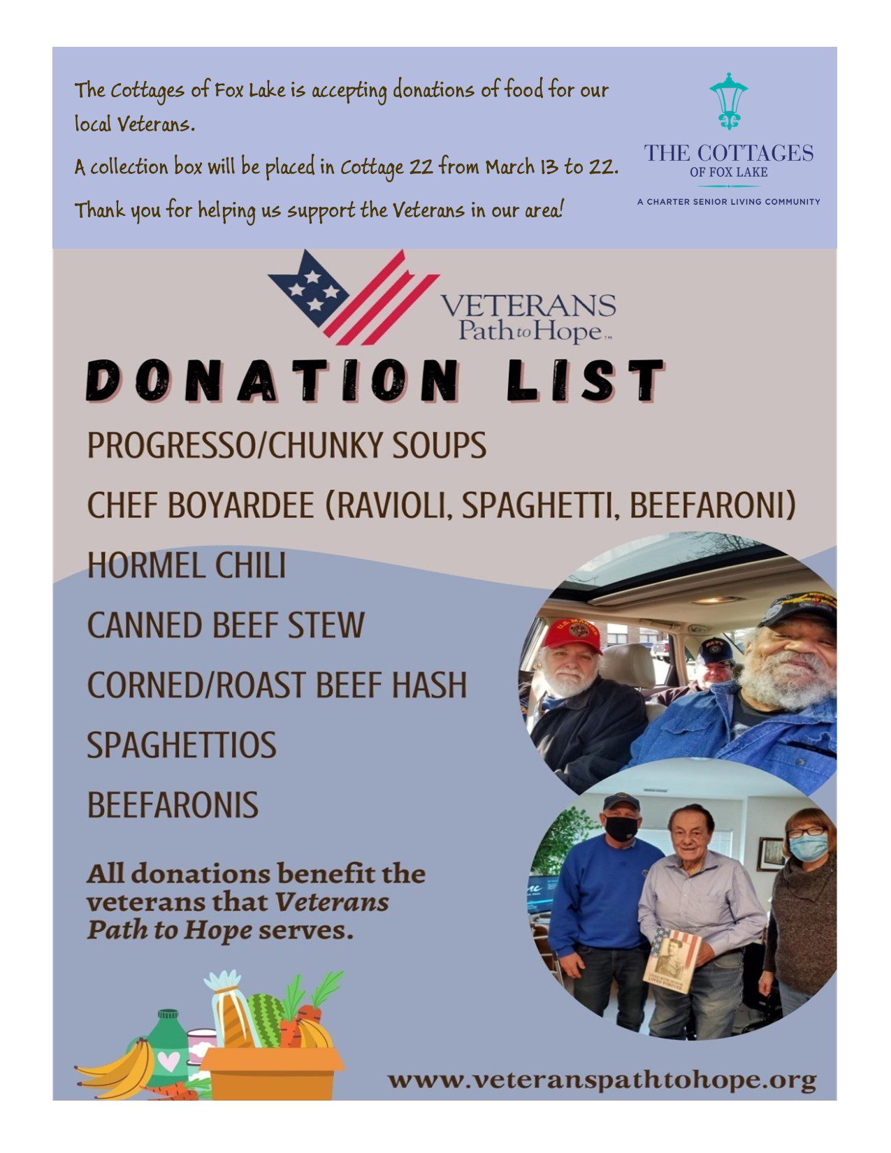 Cottages of Fox Lake - Assisted Living and Memory Care - Veterans Food Drive March 2023
