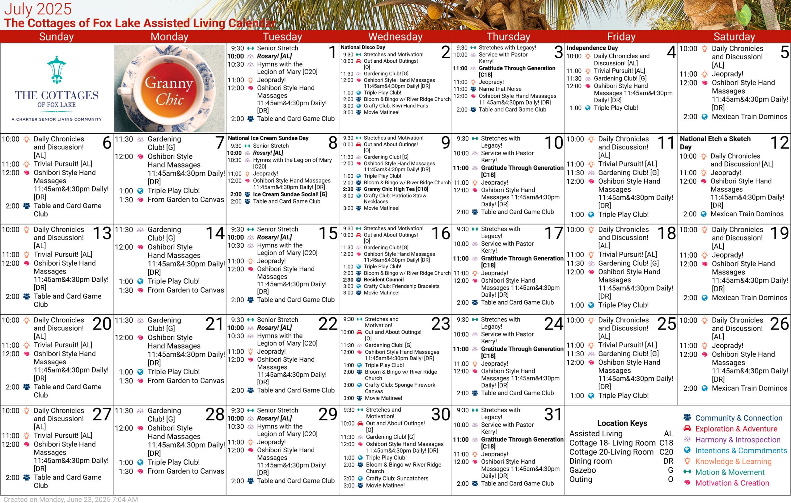 Cottages of Fox Lake - Assisted Living and Memory Care - Assisted Living Calendar