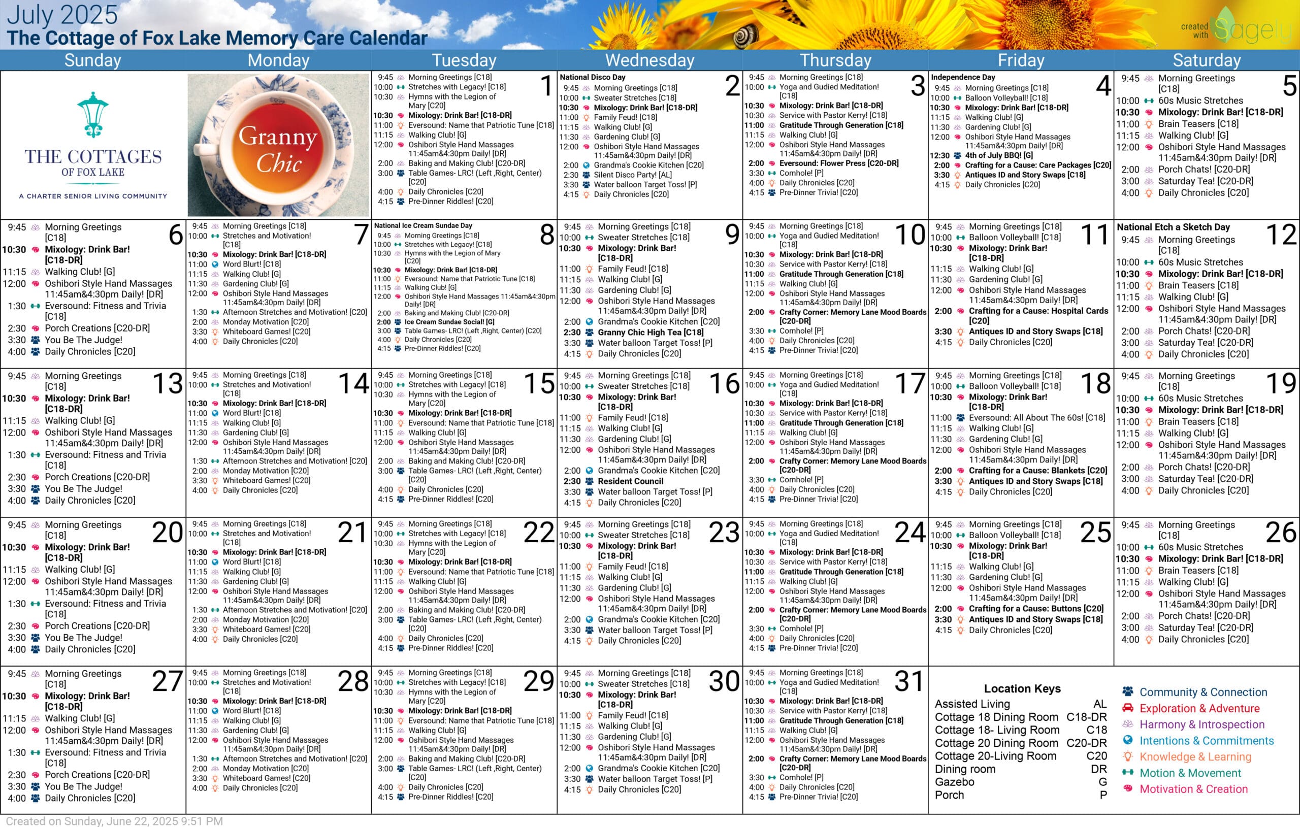 Cottages of Fox Lake - Assisted Living and Memory Care - Memory Care Calendar