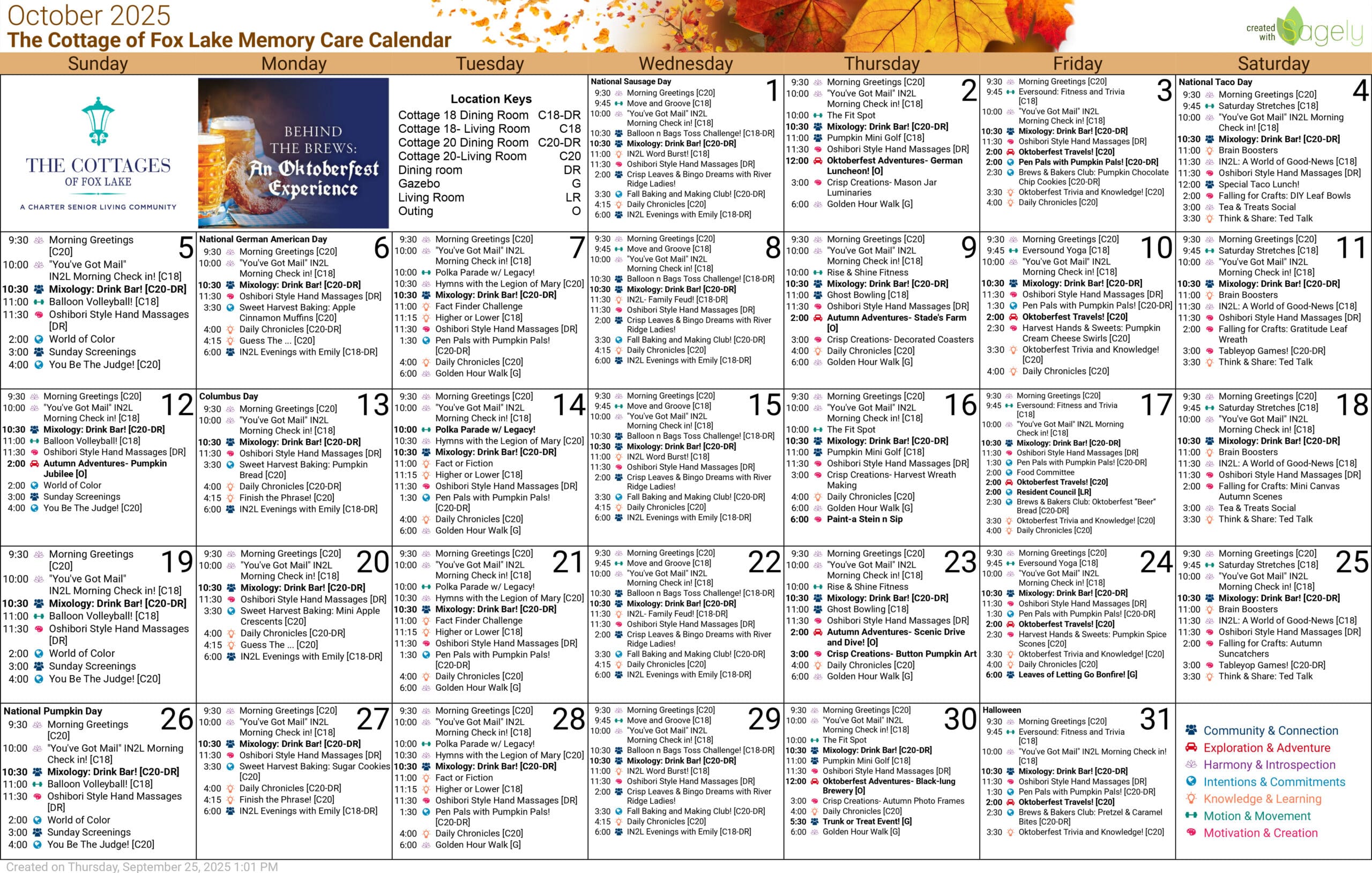 Cottages of Fox Lake - Assisted Living and Memory Care - Memory Care Calendar