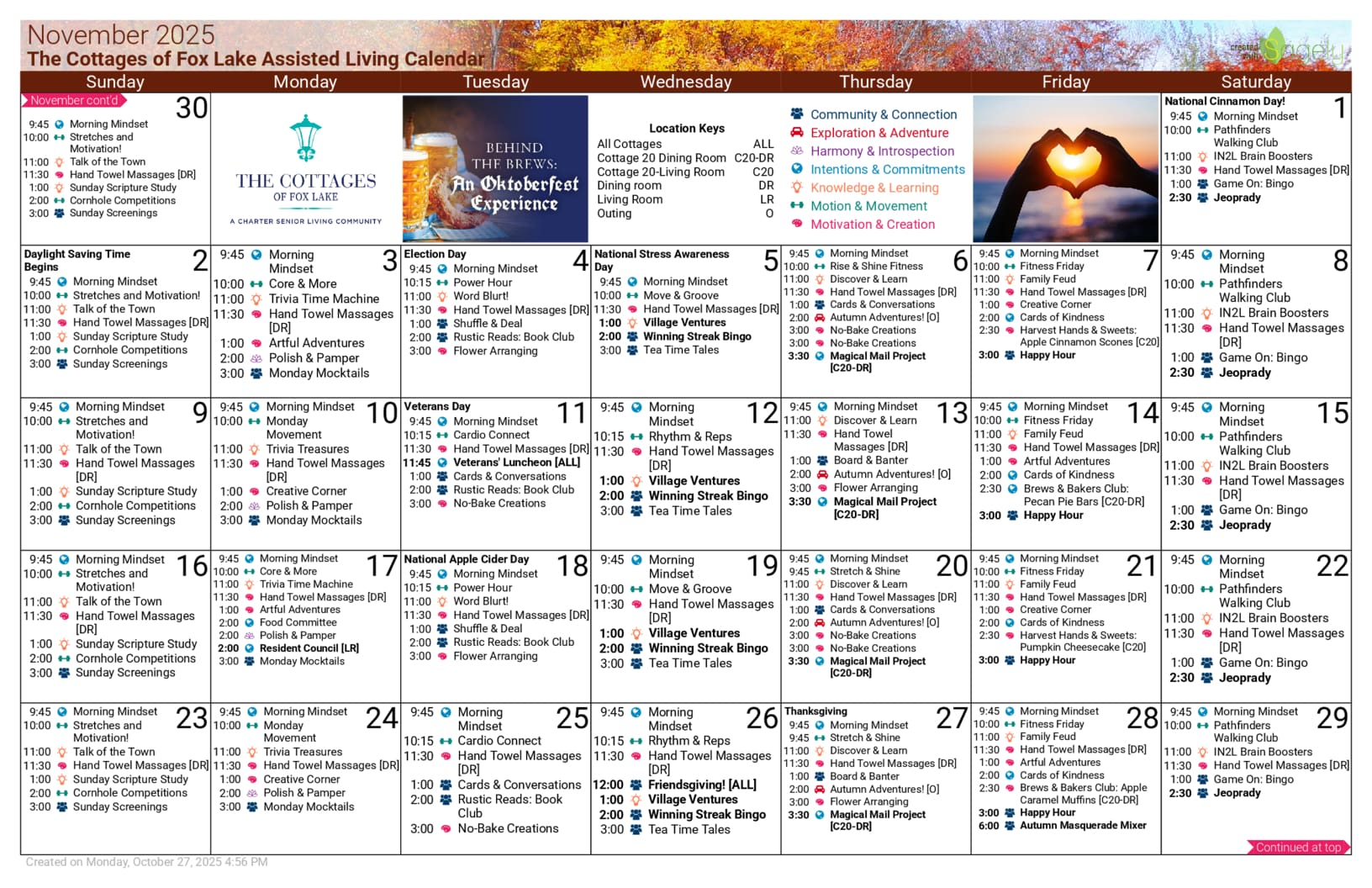 Cottages of Fox Lake - Assisted Living and Memory Care - Assisted Living Calendar