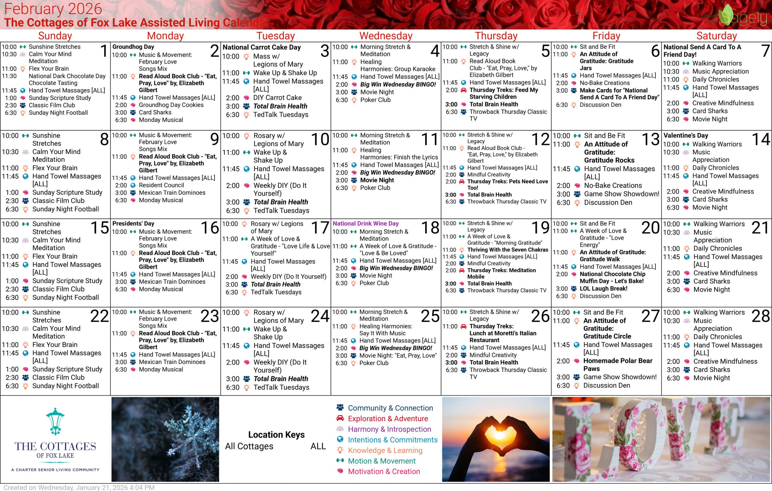 Cottages of Fox Lake - Assisted Living and Memory Care - Assisted Living Calendar
