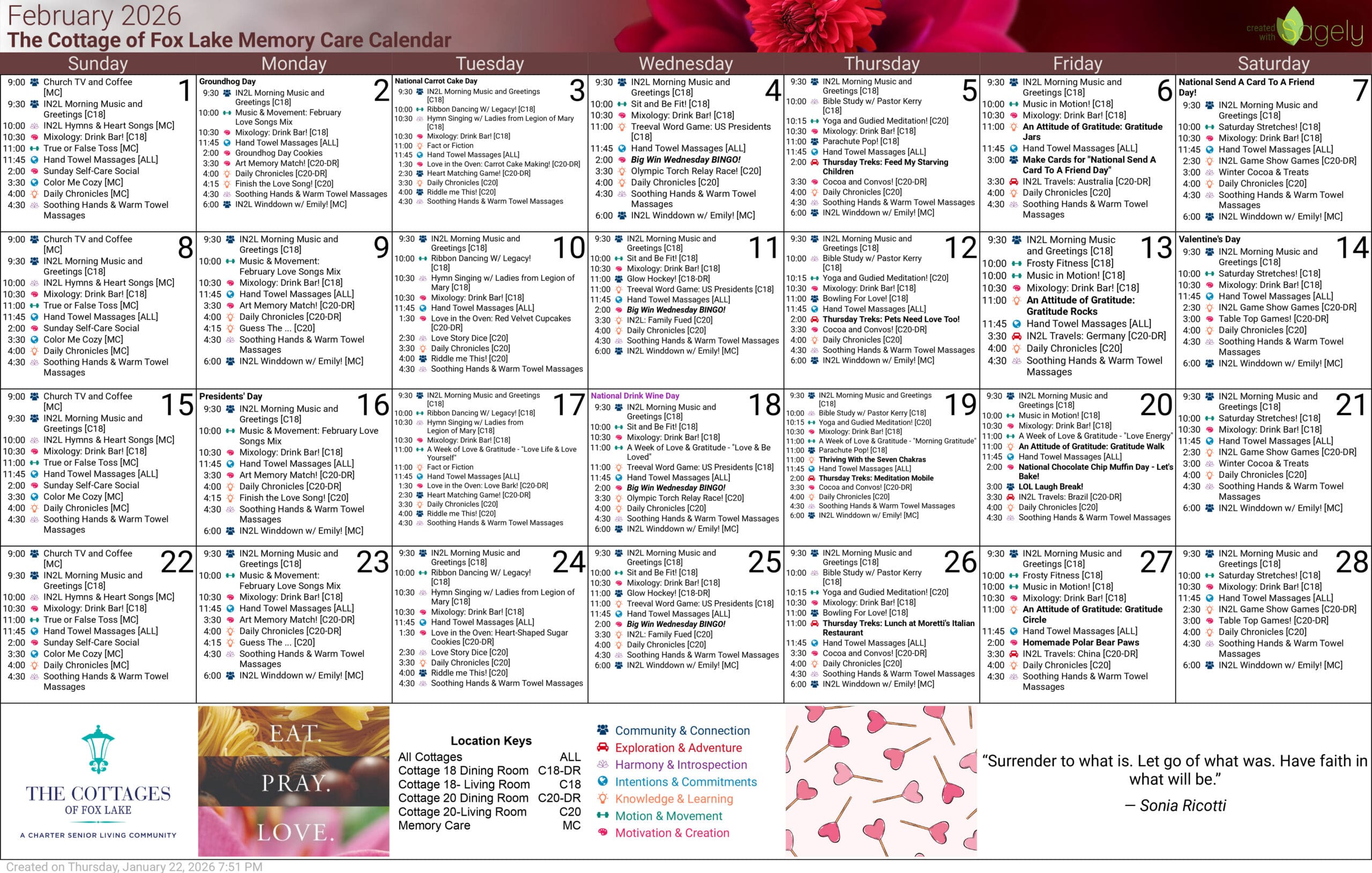 Cottages of Fox Lake - Assisted Living and Memory Care - Memory Care Calendar