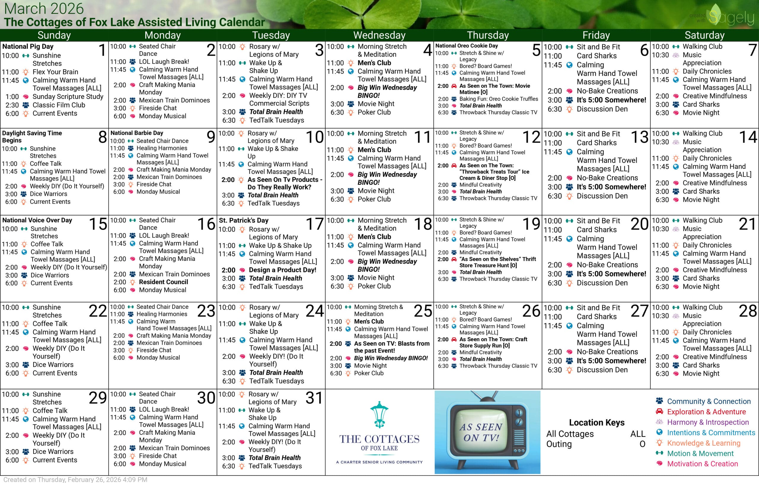 Cottages of Fox Lake - Assisted Living and Memory Care - Assisted Living Calendar