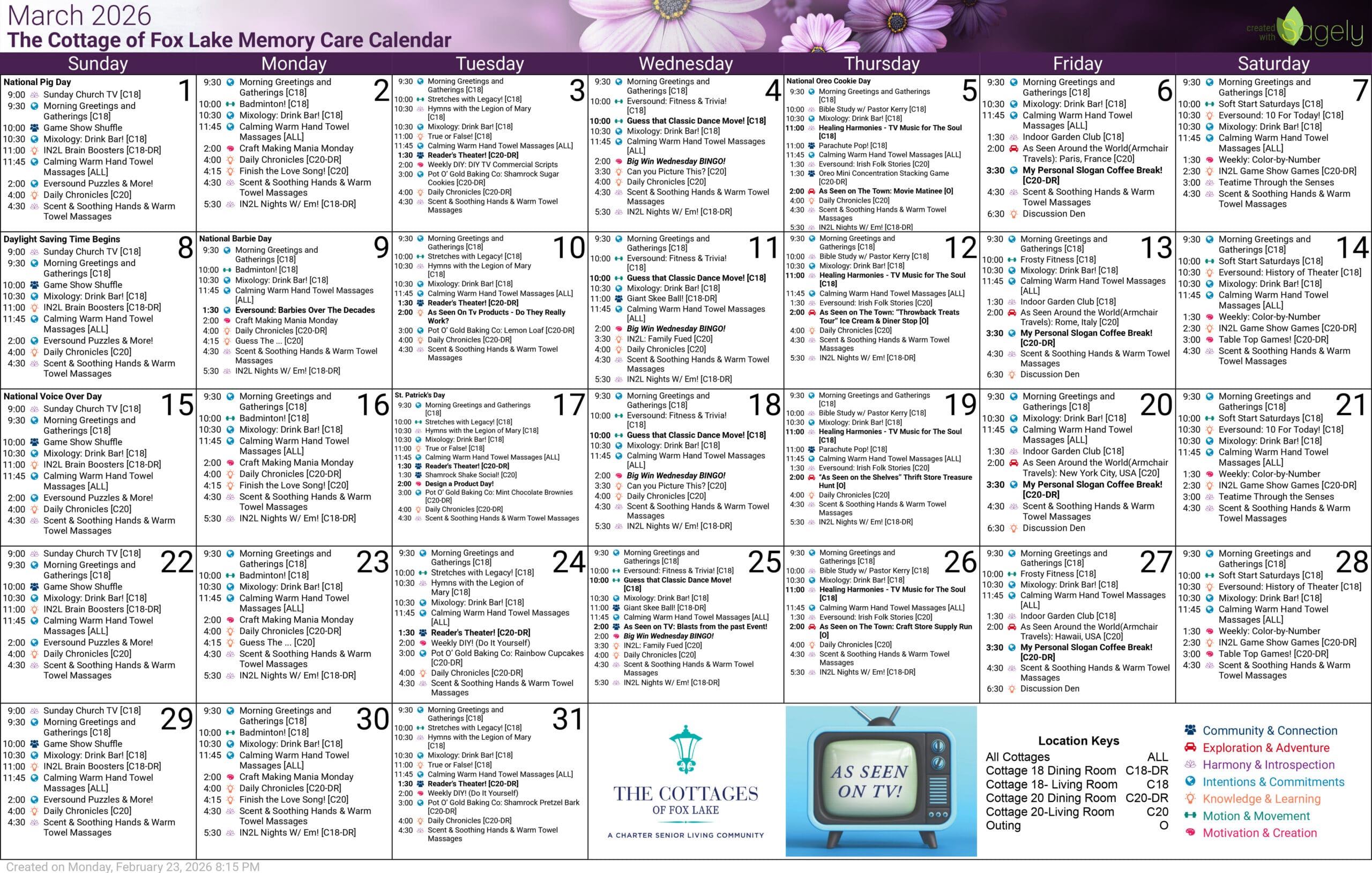 Cottages of Fox Lake - Assisted Living and Memory Care - Memory Care Calendar