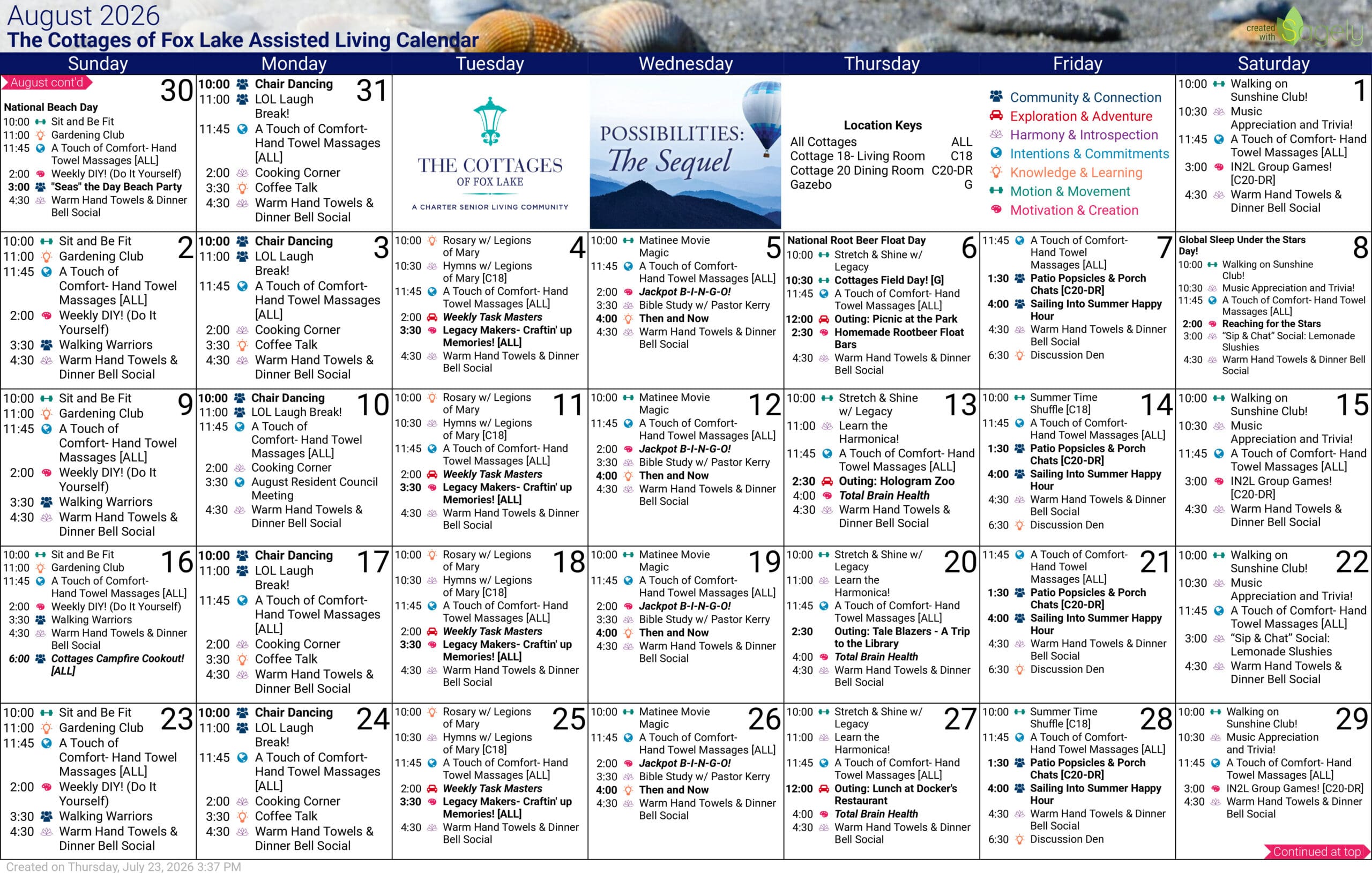 Cottages of Fox Lake - Assisted Living and Memory Care - Assisted Living Calendar