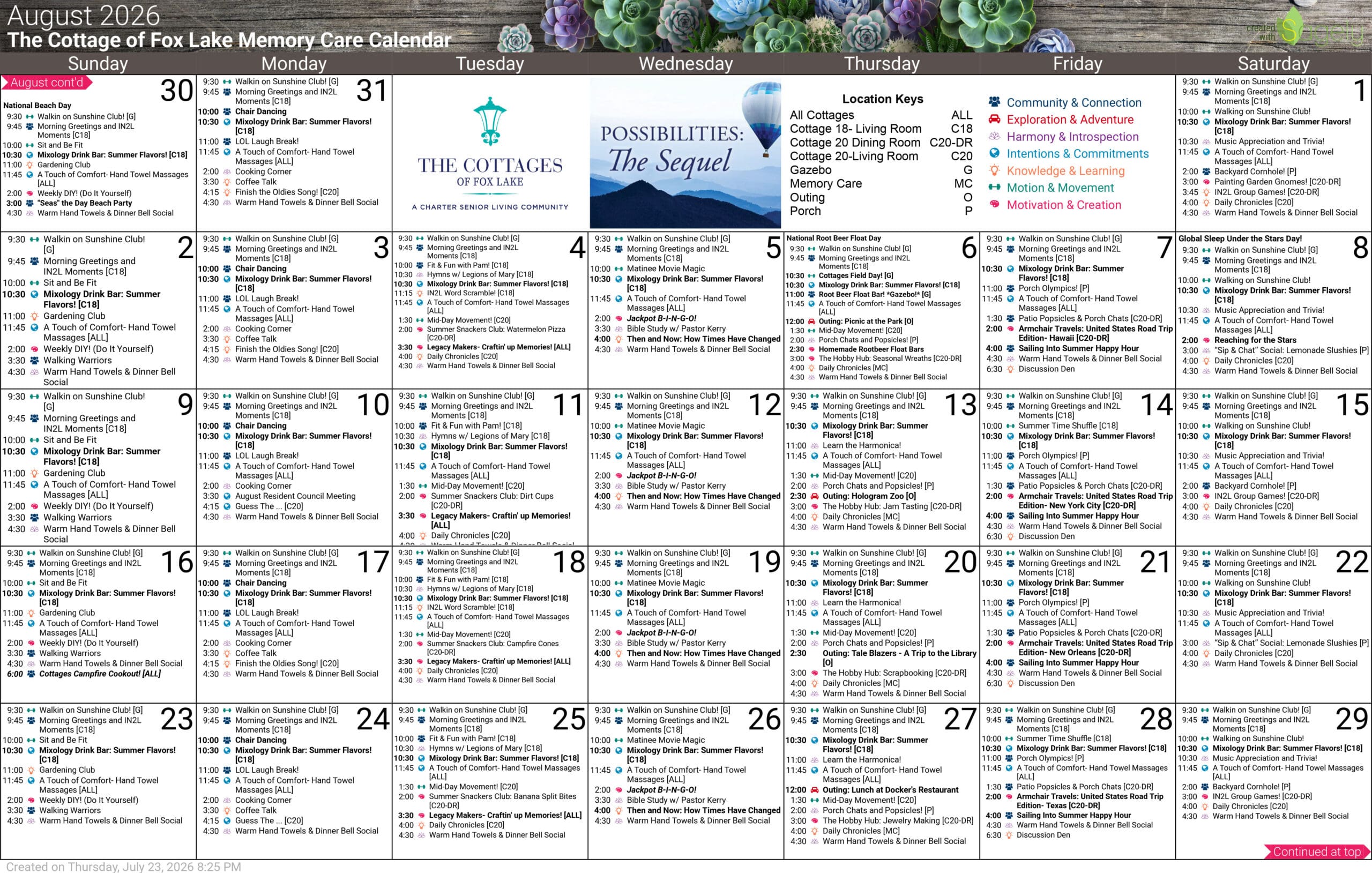 Cottages of Fox Lake - Assisted Living and Memory Care - Memory Care Calendar
