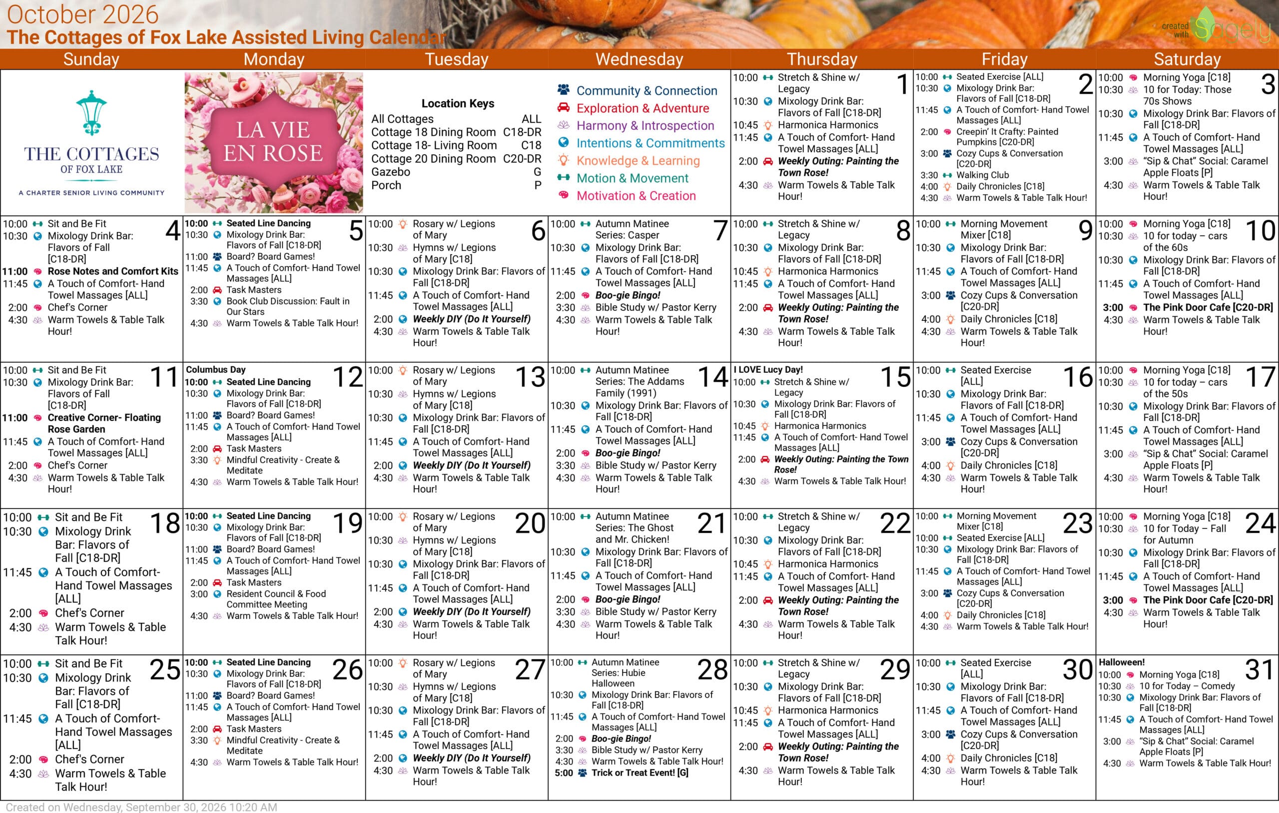 Cottages of Fox Lake - Assisted Living and Memory Care - Assisted Living Calendar