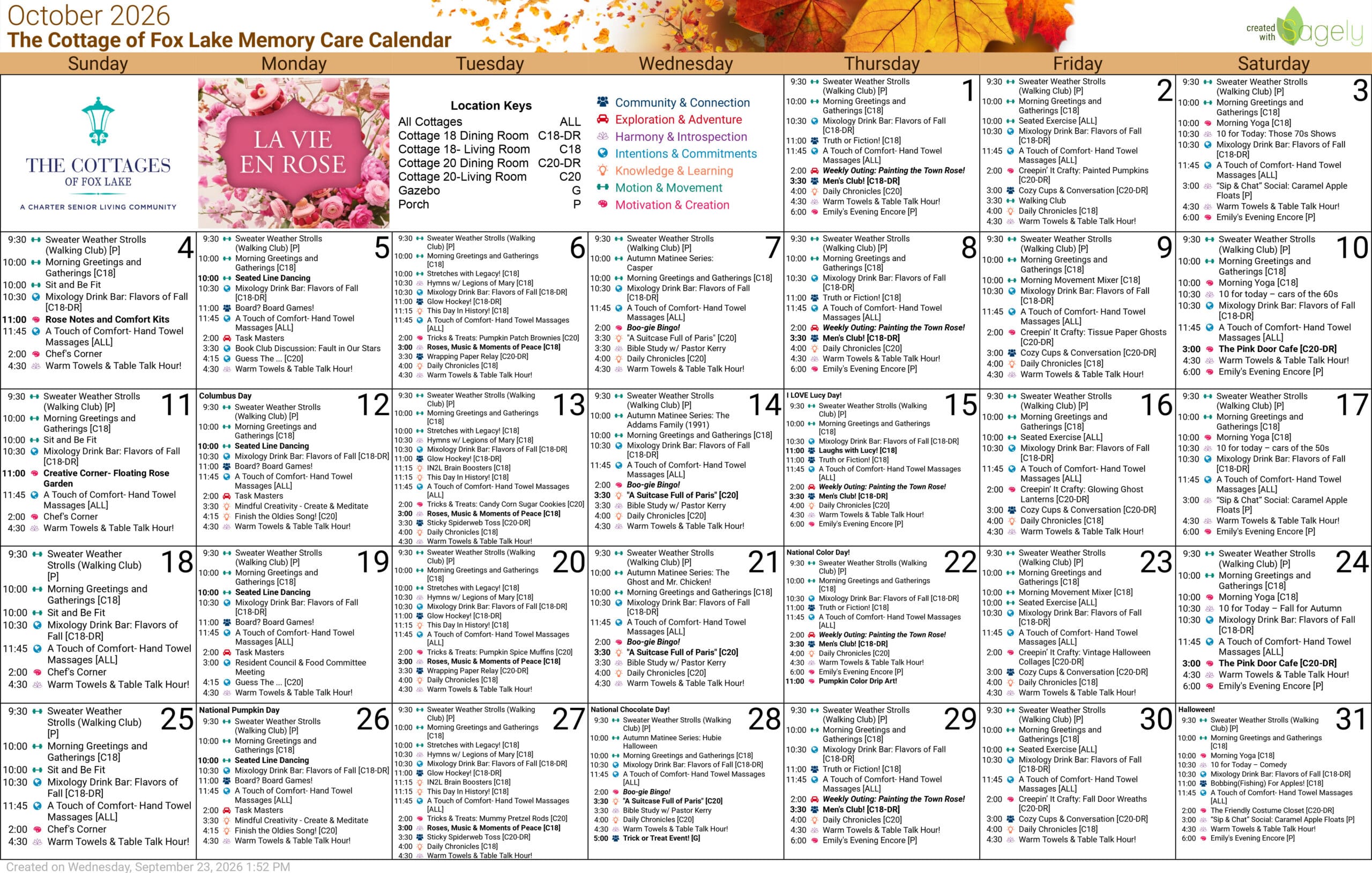Cottages of Fox Lake - Assisted Living and Memory Care - Memory Care Calendar